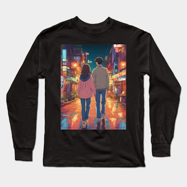 romantic anime couple Long Sleeve T-Shirt by purplecrowshub